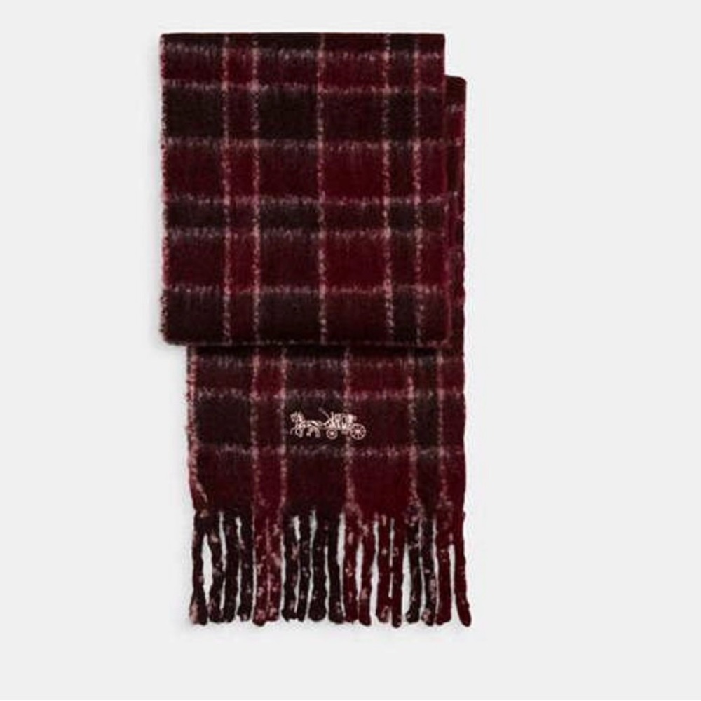 Coach Classic Plaid Oversized Muffler- Black Cherry 🍒